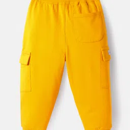 Babyhug Cotton Looper Full Length Lounge Pant with Pockets & Patch Detailing - Yellow image 2