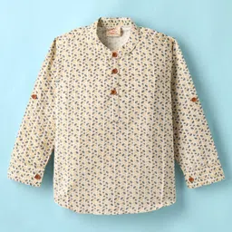 Rikidoos Full Sleeves Abstract Printed Kurta Style Shirt - Fawn image 2