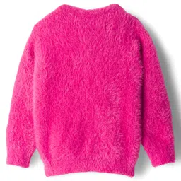 Babyhug Knit Full Sleeves Extra Soft Hairy Yarn Pullover Sweater with Bunny Embroidery - Pink image 2