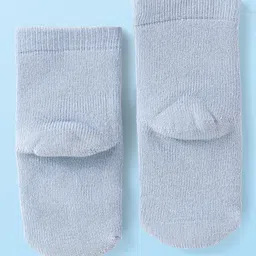 Cute Walk by Babyhug Terry Knit Ankle Length Antibacterial Striped Socks with Polka Dots & Animal Design Pack of 3 - Light Blue Yellow & Red image 3