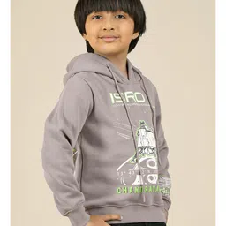 Kidsville Full Sleeves ISRO Space Theme Printed Hooded Sweatshirt - Grey image 4