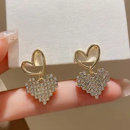 FIMBUL Gold-Plated Artificial Stones Studded Heart Shaped Drop Earrings image 2