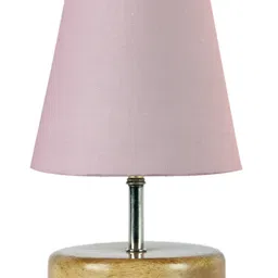 Devansh Grey cotton Round Natural Wood Table Lamp image 4