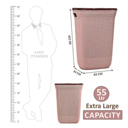 Myntra Elegant Homes Rose Gold Multipurpose Plastic Laundry Basket With Lid & Handle image 5