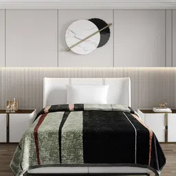 Monte Carlo Black & Grey Striped Printed Heavy Winter 852 GSM Single Bed Blanket image 2