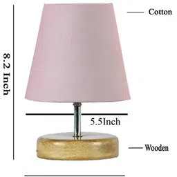 Devansh Grey cotton Round Natural Wood Table Lamp image 5