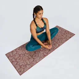 domyos 8 mm Grippy and Comfortable Gentle Yoga Mat - Beige/Brown Print image 5