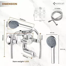 Enicet Brass Chrome Finish Wall Mixer with Crutch & Handshower, BH123HS image 5