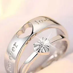 MEENAZ Set Of 2 Silver-Plated & AD-Studded Heart Couple Finger Ring-picture-34