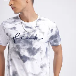 FCUK Brand Logo Embroidered Tie-Dyed T-shirt-picture-29