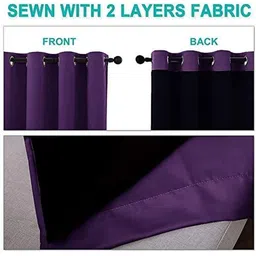 BFAM Purple Set of 2 Black Out Door Curtain image 2
