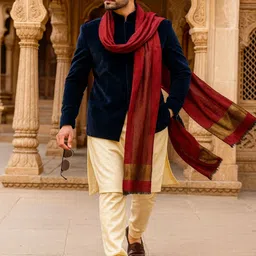 MUFFLY Men Zari Twilight Solid Wool Stole with Border image 2