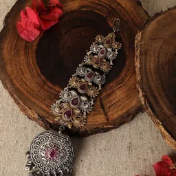 Sangria Silver-Plated Artificial Stones and Beads Studded Maang Tikka Head Jewellery-picture-33