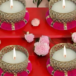GADINFASHION Pink & Gold-Toned 4 Pieces Textured Tealight Candle Holders-picture-41