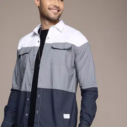 WROGN Pure Cotton Colourblocked Casual Shirt-picture-23
