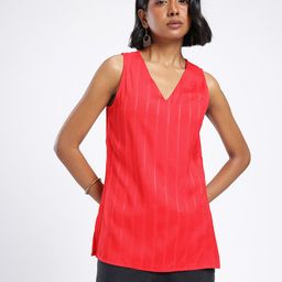 Anouk Rustic Woven Design Striped V-Neck Straight Sleeveless Kurti-picture-26