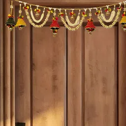 THE HOME CO. 3-Pcs Yellow & Red Regal Bells And Beads Floral Toran With Side Hanging image 4