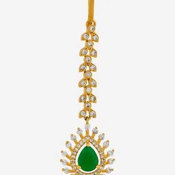 Kushal's Fashion Jewellery Women Green Gold-Plated Party Zircon Tikka Head Jewellery-picture-40