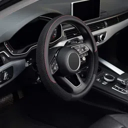 Drop Stop Leather Universal Steering Wheel Cover for Car, Medium (14.5" - 15.5"), Leather, Anti Slip Steering Cover - (Model - Dcut 113) Color Black for i20 Active image 5