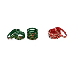 1ST TIME Set Of 12 Green Alloy Artificial Stones & Beads Antique Bangles-picture-17