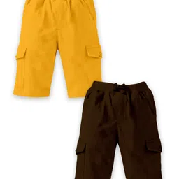 Kiddopanti Pack Of 2 Solid Shorts - Mustard Yellow & Brown-picture-38