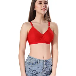 Fabme Cotton Sleeveless Solid Non Padded Maternity Nursing Bra - Red-picture-23