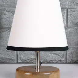 Devansh White & Black cotton Round Natural Wood Table Lamp-picture-27
