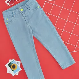Pantaloons Junior Cotton Elastane Solid Jeans - Air Blue image 1
