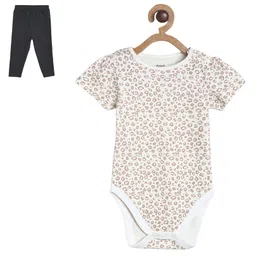 MINI KLUB Cotton Half Sleeves Abstract Printed Onesie With Pant - White & Black-picture-17