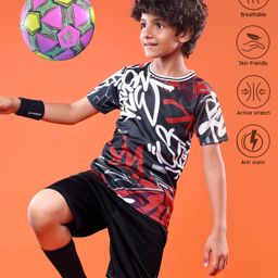Pine Active Knit Half Sleeves Printed T-Shirt & Shorts - Black-picture-13