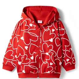 Babyhug Cotton Knit Full Sleeves Hooded Sweatjacket With Heart Print & Kangaroo Pockets - Red-picture-26