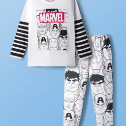 Pine Kids Marvel Single Jersey Knit Full Sleeves Night Suit With Avengers Graphics - White-picture-18