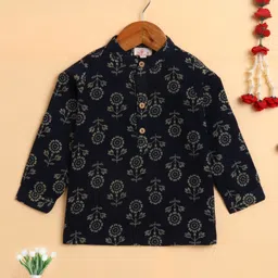 The Magic Wand Cambric Cotton Woven Full Sleeves Floral Printed Short Kurta - Teal Blue-picture-19