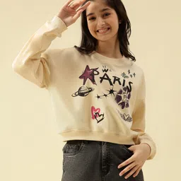 Lil Tomatoes Cotton Looper Knit Full Sleeves Paris Text Printed Light Winter Sweatshirt - Cream-picture-34