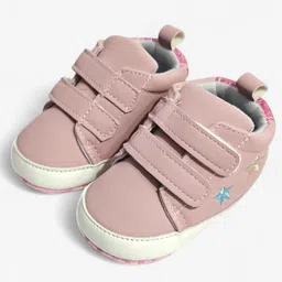KIDLINGSS Stars Embroidered With Double Velcro Closure Booties - Pink-image-5