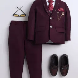 BT DEZINES Cotton Blend Woven Full Sleeves Damask Printed 4 Piece Party Suit With Tie Set - Maroon-picture-14