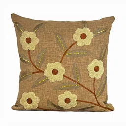 MONKDECOR Brown Set of 2 Floral Linen Square Cushion Covers image 3
