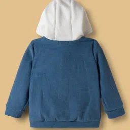 Mark & Mia Full Sleeves Cut & Sew Hooded Sweatjacket with Pockets - Blue & White image 2