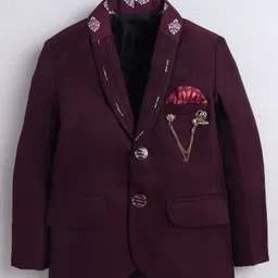 BT DEZINES Cotton Blend Woven Full Sleeves Damask Printed 4 Piece Party Suit With Tie Set - Maroon image 3