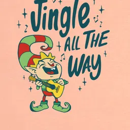FFlirtygo Christmas Theme Cotton Half Sleeves Jingle All The Way Printed Onesie - Peach image 4