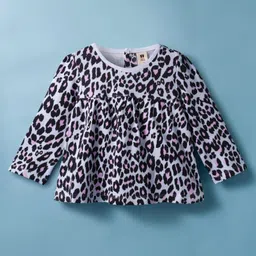 ToffyHouse Cotton Full Sleeves Leopard Printed Top With Fur Shrug & Pants Set - Black image 3