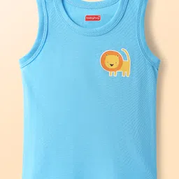 Babyhug 100% Cotton Antibacterial Sando With Stripes & Animal Print Pack Of 3 - Light Blue Yellow & Turquoise image 3