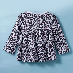 ToffyHouse Cotton Full Sleeves Leopard Printed Top With Fur Shrug & Pants Set - Black image 4