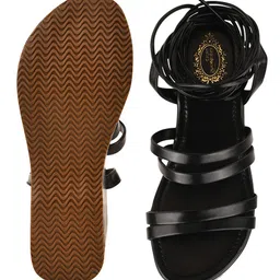 Shoetopia Solid Platform Heeled Tie Up Sandals - Black image 5