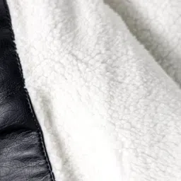 Ruff Full Sleeves Leather Bomber Jacket With Text Embroidery - Black image 4