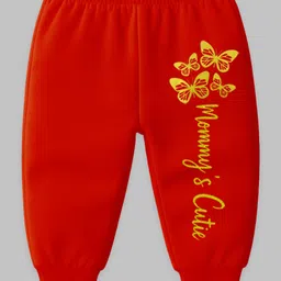 KUCHIPOO Fleece Knit Full Sleeves Mommys Cutie Text & Butterfly Printed Winter Sweatshirt & Joggers Set - Red image 5