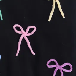 NAVKIYA G Fleece Knit Full Sleeves Bow Applique Detailed Light Winter Sweatshirt - Black image 5