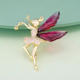 Kushal's Fashion Jewellery Gold-Plated Zircon Studded Dancing Girl Shaped Saree Broach Pin-image-23
