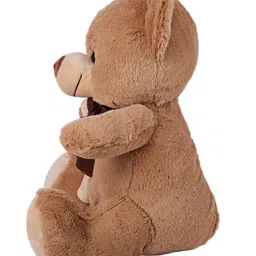 Dukiekooky Cute & Adorable Brown Cuddling Mom with Baby Soft Plush Toys for Boys & Girls, Height - 30 cm image 5