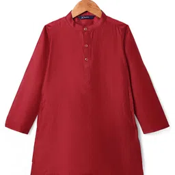 Pine Kids Woven Full Sleeves Solid Color Kurta Pyjama Set with Floral Embroidered & Mirror Work Detailing Jacket - Maroon & Yellow image 5